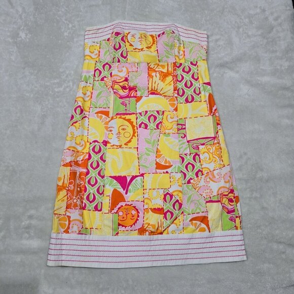 Lilly Pulitzer ✦ Strapless Patchwork Dress ✦ Pink Green Floral Stripe Cotton 2 - Picture 5 of 15